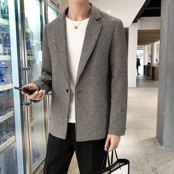 

men's wool & blends mens trench coat jacket 2021 winter plaid casual business windbreaker slim fit blazers male clothing erkekl, Black