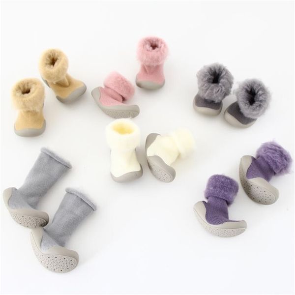 

new autumn and winter plus velvet thickening socks non-slip toddler rubber bottom baby floor shoes y201028