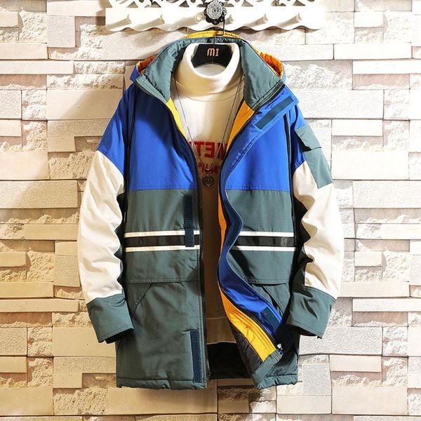 

sagace winter thick padded men patchwork jacket winter classic hooded zipper coat male warm outerwear cotton parka varsity coat1, Black