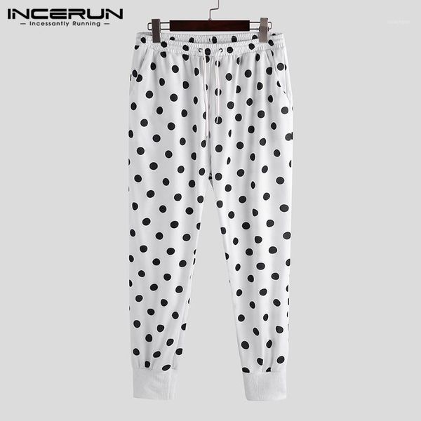 

incerun men harem pants polka dot print joggers elastic waist streetwear fashion casual trousers men workout sweatpants s-3xl1, Black
