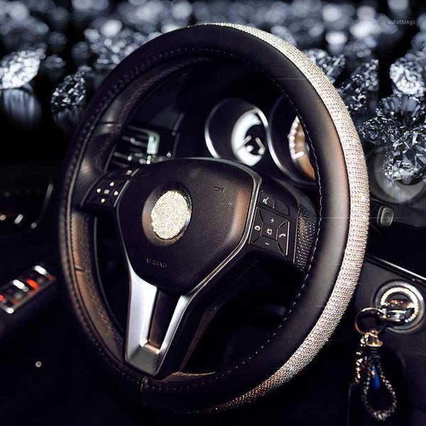 

beautiful crown diamond rhinestone shiny bling leather car steering wheel covers 38cm female auto accessories for women girls1