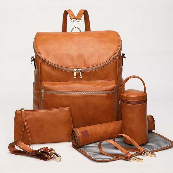 

baby diaper bag solid pu leather mummy maternity bag large capacity travel back pack stroller bags with changing pad drop ship 201021