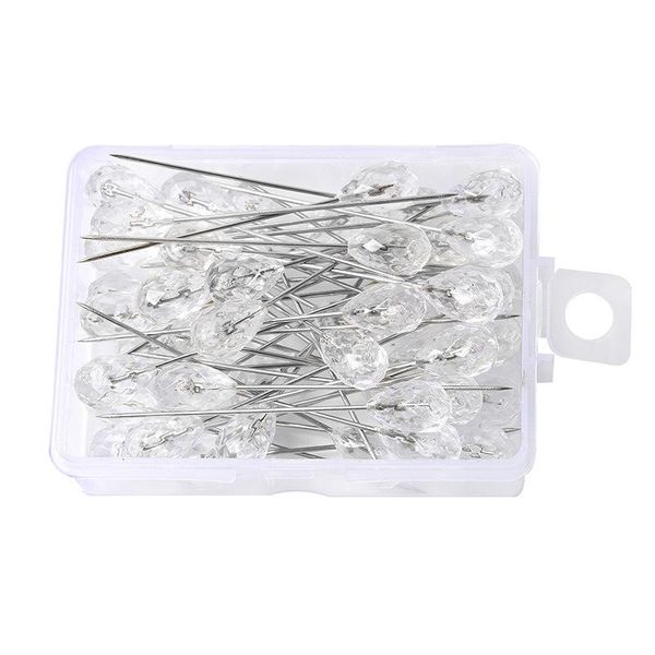 

50 100pcs straight pins diamond pin crystal head end wedding corsage boutonniere floral bouquet pins with plastic box sewing pin wmtftc