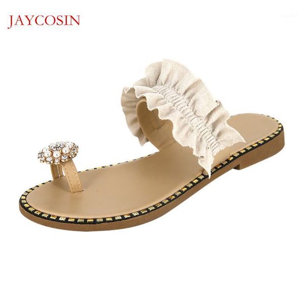 

slippers jaycosin women shoes 2021 fashion flat sandals platform summer casual rhinestones pearls slipper open toe f151, Black