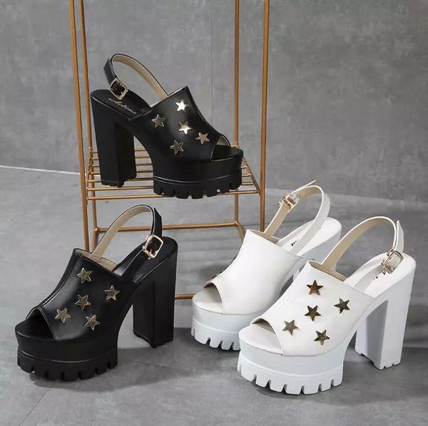 

2019 summer platform sandals women's shoes open toe casual sandals ladies shoes thick heel 13cm fashion star student #ph4k, Black
