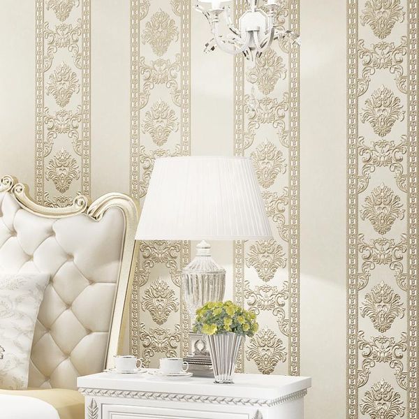 

embossed 3d european style stripe damask wallpaper for bedroom walls living room tv background home decor wall paper roll1