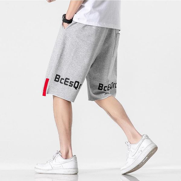 

2020 summer men's mid waist loose quick drying thin print shorts casual letter pocket loose large sports comfortable capris, White;black
