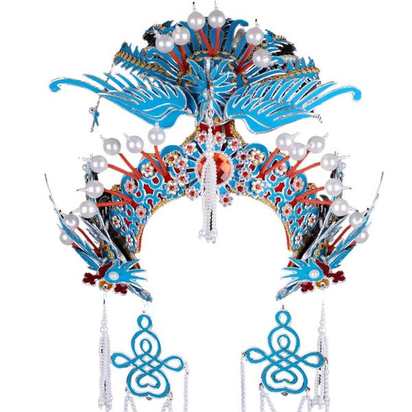 

stingy brim hats yue opera helmets and headgear three phoenix headdress with diamond inlaid princess helmet, Blue;gray