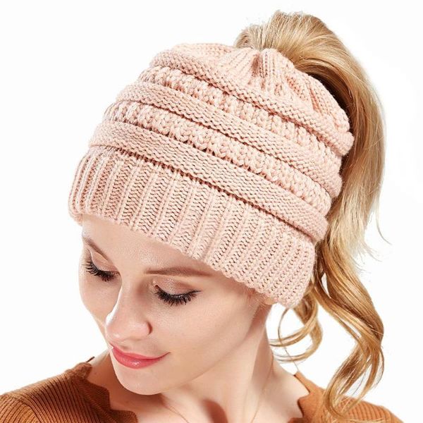 

solid color beanietail soft stretch cable knit hat winter cap am2240, Blue;gray