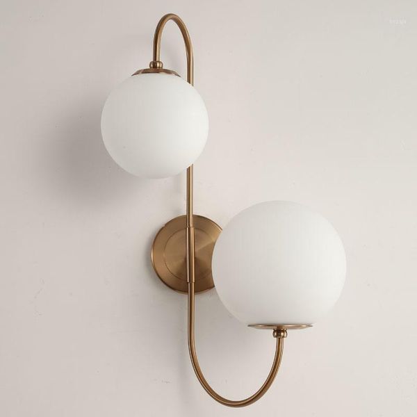 

wall lamp modern nordic glass meta black/gold ball retro vintage e27 loft for cafe bedroom foyer1