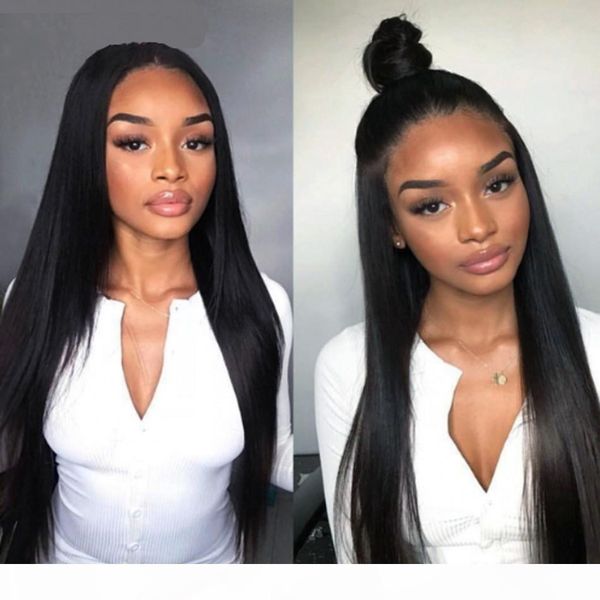 

straight lace front human hair wigs for black women glueless peruvian hair pre plucked full lace wig with baby hair, Black;brown
