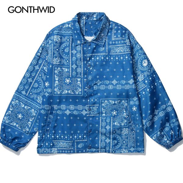 

embroideried bandana patchwork coach jackets hip hop casual streetwear coats 2020 mens harajuku fashion outwear, Black;brown