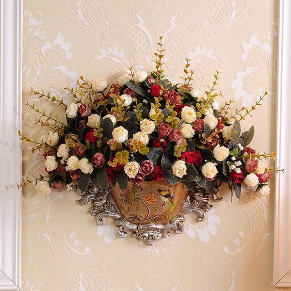 

europe retro home hanging vase decoration crafts decoration wall fake flower spot livingroom tv background mural art accessories