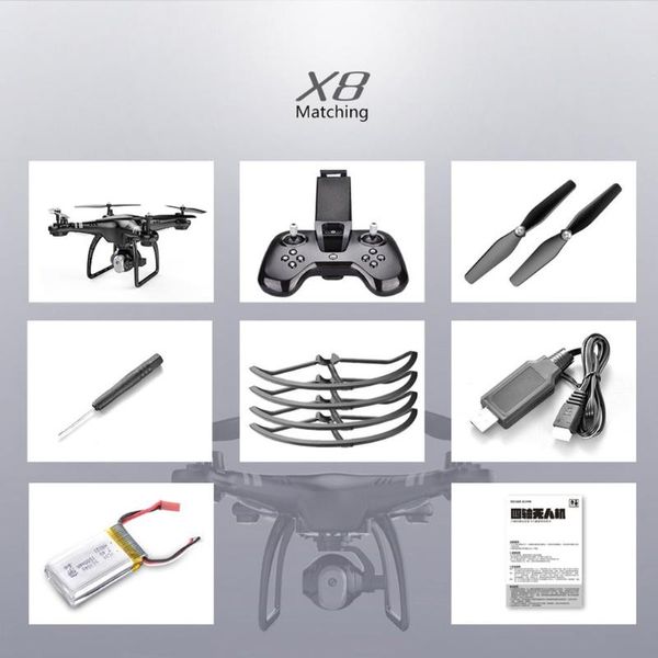 

x8 2.4g 720p camera 22 mins flight time altitude hold 3d flip headless mode built in 6-axis gyroscope rc drone quadcopter