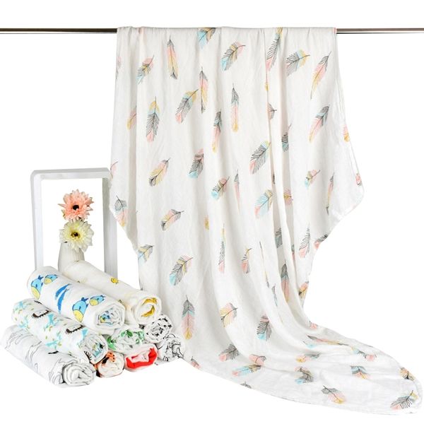 

feather baby blanket bedding swaddle wrap bamboo cotton gauze muslin blanket soft breathable for newborn baby blankets y201009