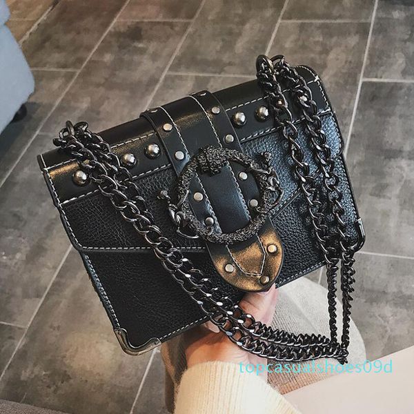 

european fashion female square bag 2020 new quality pu leather women's designer handbag rivet lock chain shoulder messenger bag t09