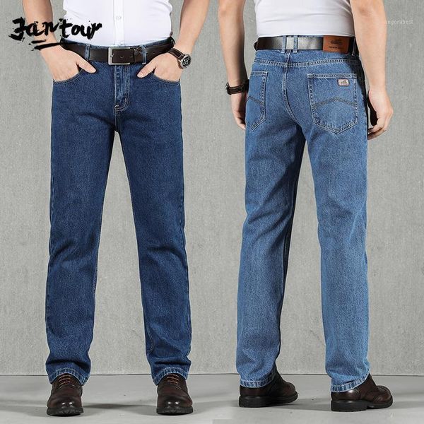 

autumn winter jeans men 100% cotton loose straight denim pants business classic overalls trousers big size 40 421, Blue