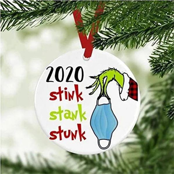 

2020 stink stank stunk ornaments pet round grinch hand xmas pendant funny decor ornament face cover pattern creative gift