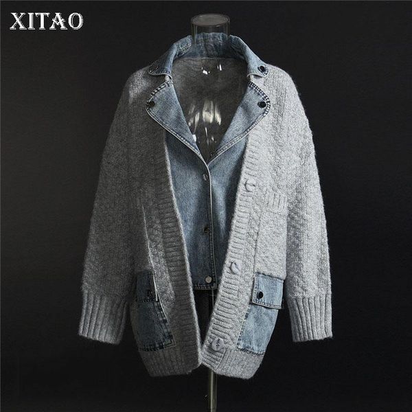 

xitao false two piece sweater knitted women pocket full sleeve single breast goddess fan casual style 2020 winter sweater zy2299, White