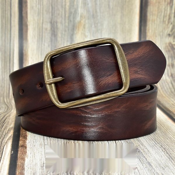 

olywq new men's pin solid copper casual single-layer double-sided first-layer cowhide new men's pin single-layer copperbelt casual, Black;brown