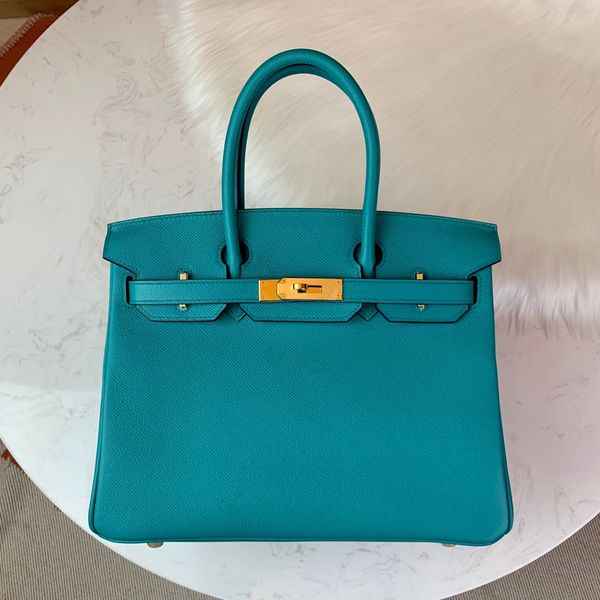

wholesale fully handmade quality,epsom leather,design handbag30cm mint green,wax stitching,gold and silver hardware,fast delivery
