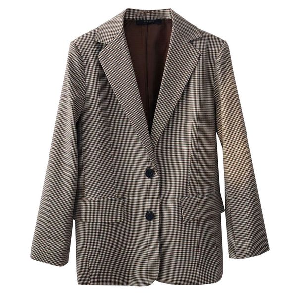 

2021 new autumn jacket turn down collar blazer female plaid color khaki ladies coat women's for women erzu, White;black