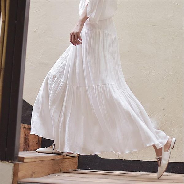 

women fashion casual skrits 2021 new summer slim solid high waist a line plus size m 7xl ankle length long skirts white, Black