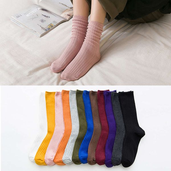 

korean candy curly edge, stacked loose mouth, solid color, medium tube socks, color women's low stockings, Black;white