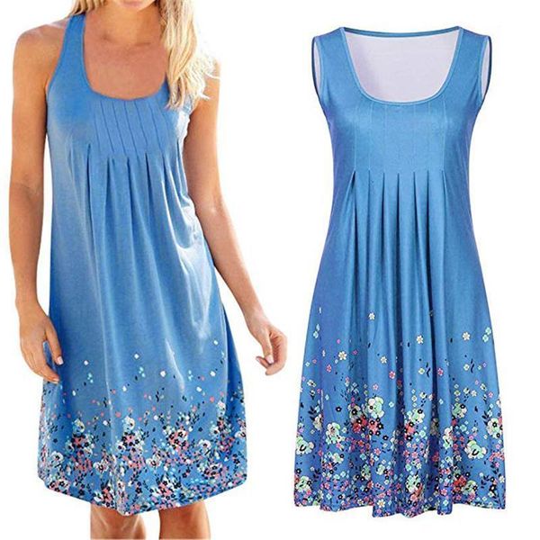 

sleeveless fashion new style floral beach summer dress 2021 casual six colors straight women dress print dress plus size, Black;gray