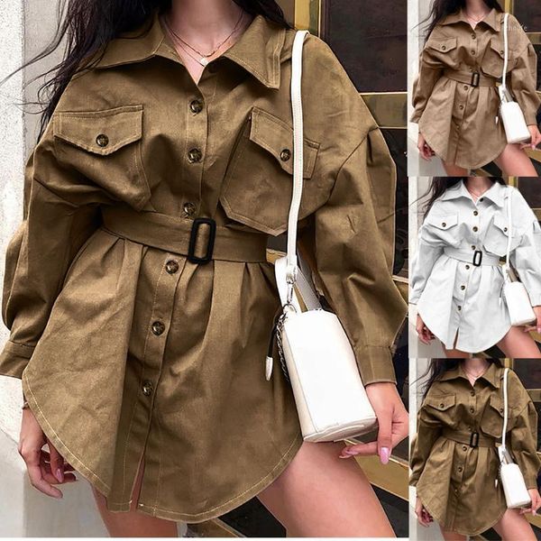 

fashion women long sleeve single-breasted frock jacket long belt shirt dress formal dress women elegant plus size#g301, Black;gray