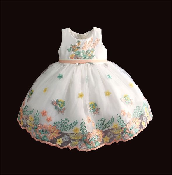 

embroidery flower baby girl dress white princess kids party dresses for girls baptism birthday clothes ball gown 1 2 3 years lj201222, Red;yellow