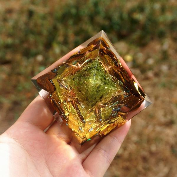 

handmade tree of life orgone pyramid 60mm peridot with tiger eye crystal stone, orgone accumulator, emf orgonite energ jllmny, Black