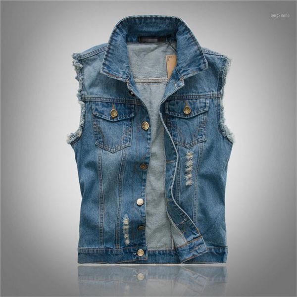

plus size 6xl denim vest men sleeveless jackets casual waistcoat men's jean coat ripped slim fit men jacket cowboy spring autumn1, Black;white