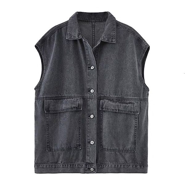 

2021 new spring purple lapel release-fitting korean workwear denim sleeveless female superior big size plump girls waistcoat picb, Black;white