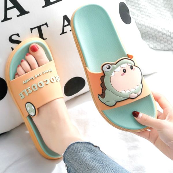 

cartoon cute non-slip dinosaur man women new fashion cool home slippers summer sandals beach bathroom ladies slides shoes x1020, Black