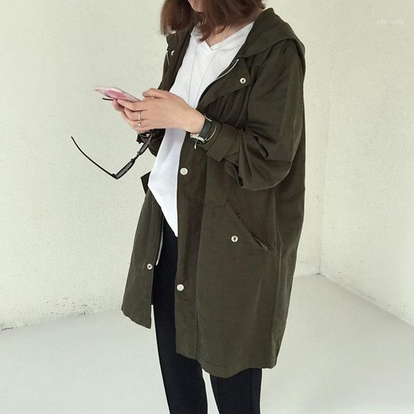 

women's trench coats spring autumn female fashion windbreaker with pocket women long sleeve casual coat pure color letter printing jack, Tan;black