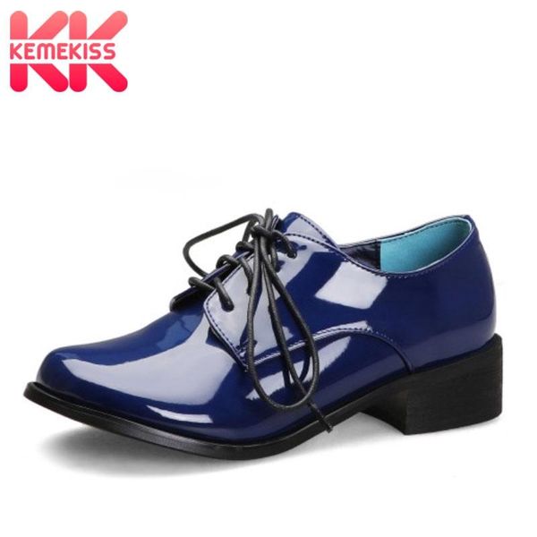 

kemekiss size 28-48 square heel women pumps fashion round toe patent leather shoes women catwalk show office lady daily footwear, Black
