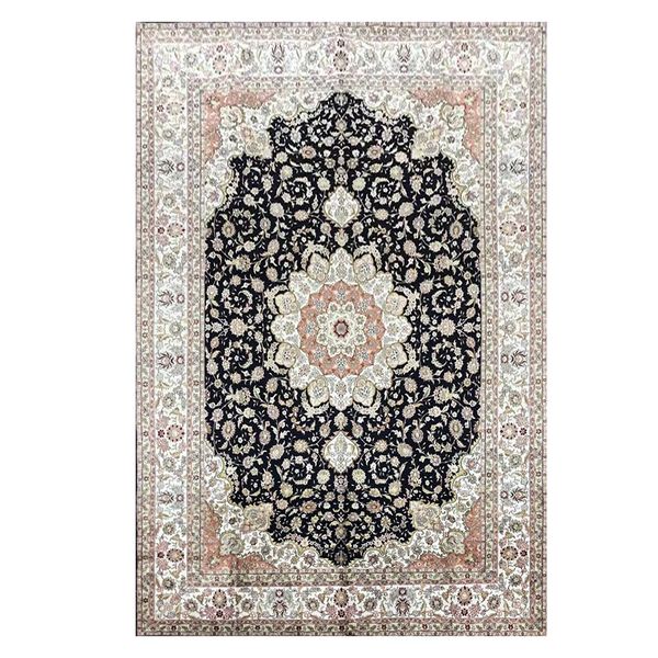 

7x10 feet black blue persian silk rugs handmade carpets prayer pattern hand knotted silk carpet for home decation