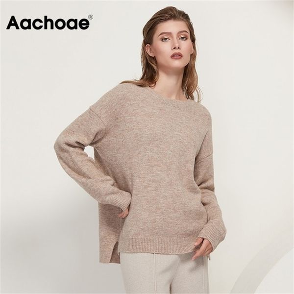 

aachoae o neck cashmere pullover sweater women batwing long sleeve loose soft wool sweaters knitted jumpers casual pullover 201109, White;black