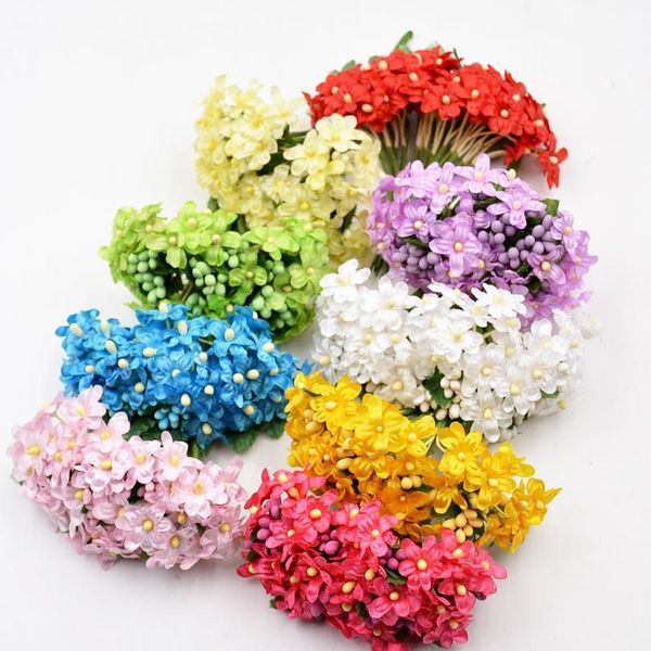 

12pcs/lot silk mini pearl daisy artificial flowers bouquet for wedding home decorative diy craft fake flower scrapbookin jllbxw