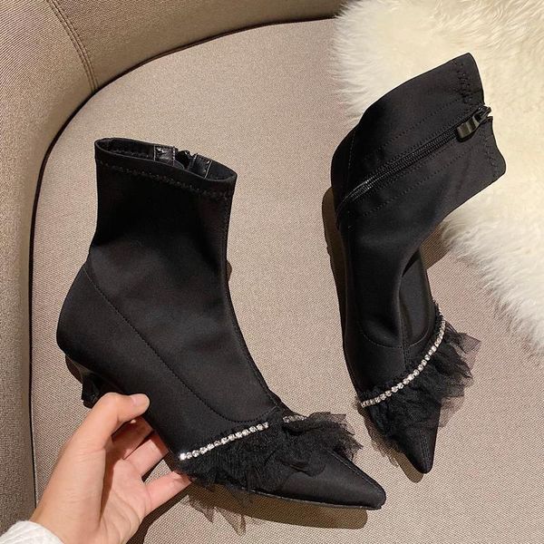 

black high heels designer womens short boots ladies low heel ankle boots fall pointed toe female shoes vrouwen laarzen1