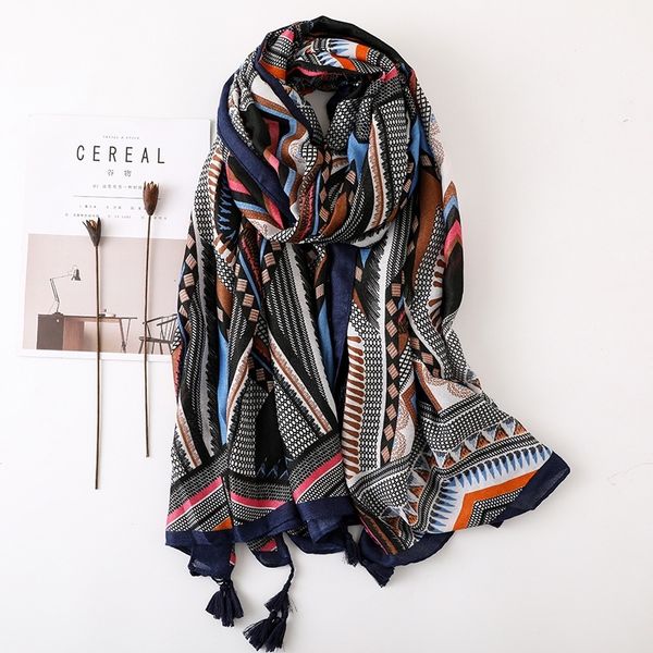 

women scarf geometric large blanket wrap fashion long tassel shawl ethnic head scarf hijab [0223] y200103, Blue;gray