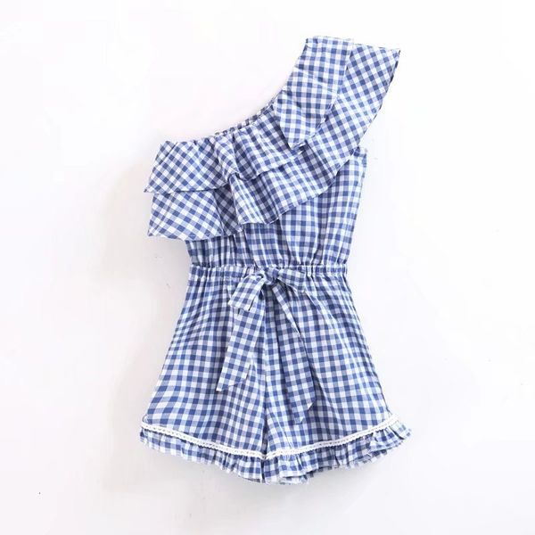 

2021 new elegant summer from vintage babes short playsuits women one side shoulder off type blue coveralls qk7j, Black;white