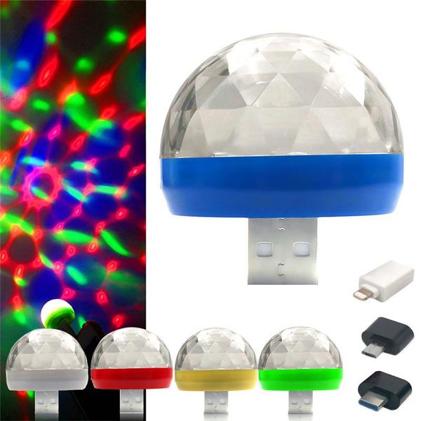 

mini 4led rotating ball usb led stage colorful light for car dj party projector lamp with phone connector