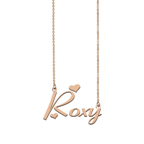 

roxy name necklace custom nameplate pendant for women girls birthday gift kids friends jewelry 18k gold plated stainless steel, Silver