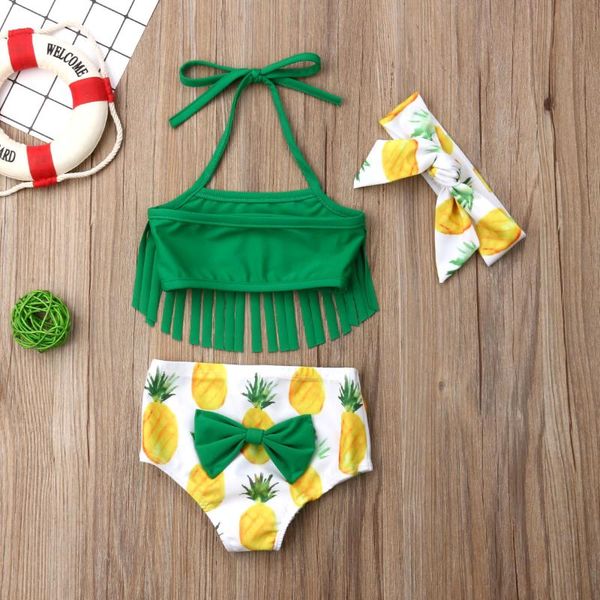 

clothing sets summer pineapple tassel shorts swimwear outfits baby swimsuit bathing suit beachwear bikini 3pcs born girls clothes, White