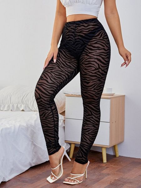 

sxy zebra striped mesh leggings without panty t6x2#, Black