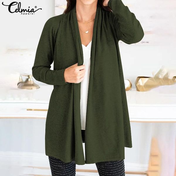 

women's knits & tees women cardigan kimono celmia 2021 autumn winter jumper long sleeve elegant knitted outerwear sweaters plus size p, White