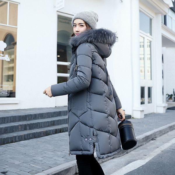 

2021 new parkas wadded womens fur coat collar with hood female winter jacket fine fashion cotton down jackets parka mujer wxf211 rjo2, Black