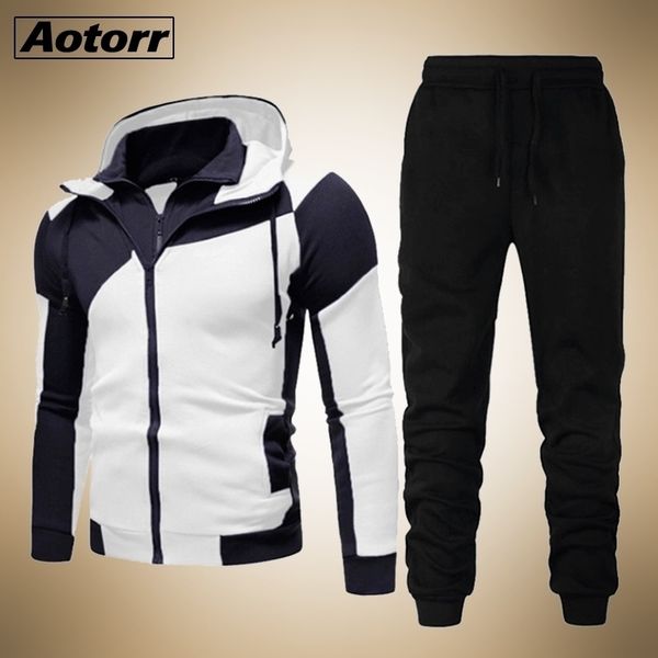 

new men's autumn winter sets zipper hoodie+pants two pieces casual tracksuit male sportswear gym brand clothing sweat suit 201114, Gray
